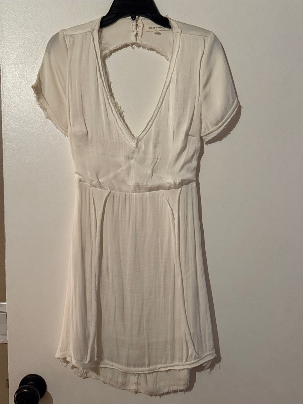 Honey Punch Cream Frayed V-Neck Mini Dress